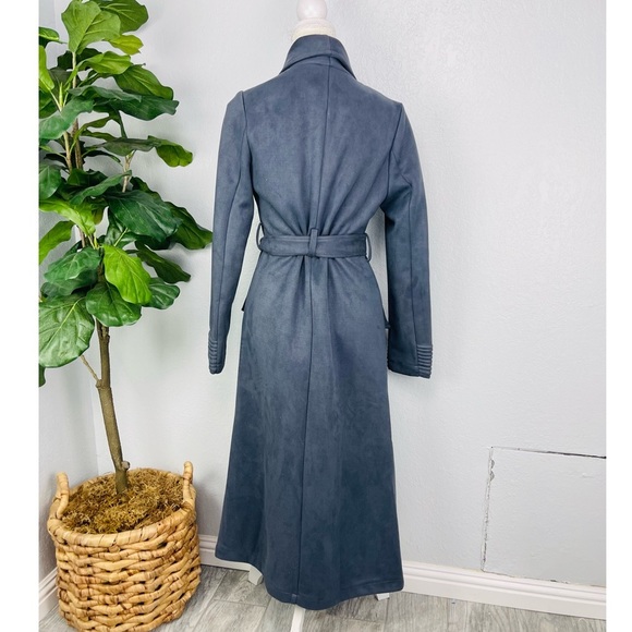 L’Atiste Grey Faux Suede Open Wrap long Coat - Picture 3 of 9